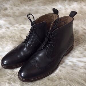 Men's Black Leather Brogue Boots